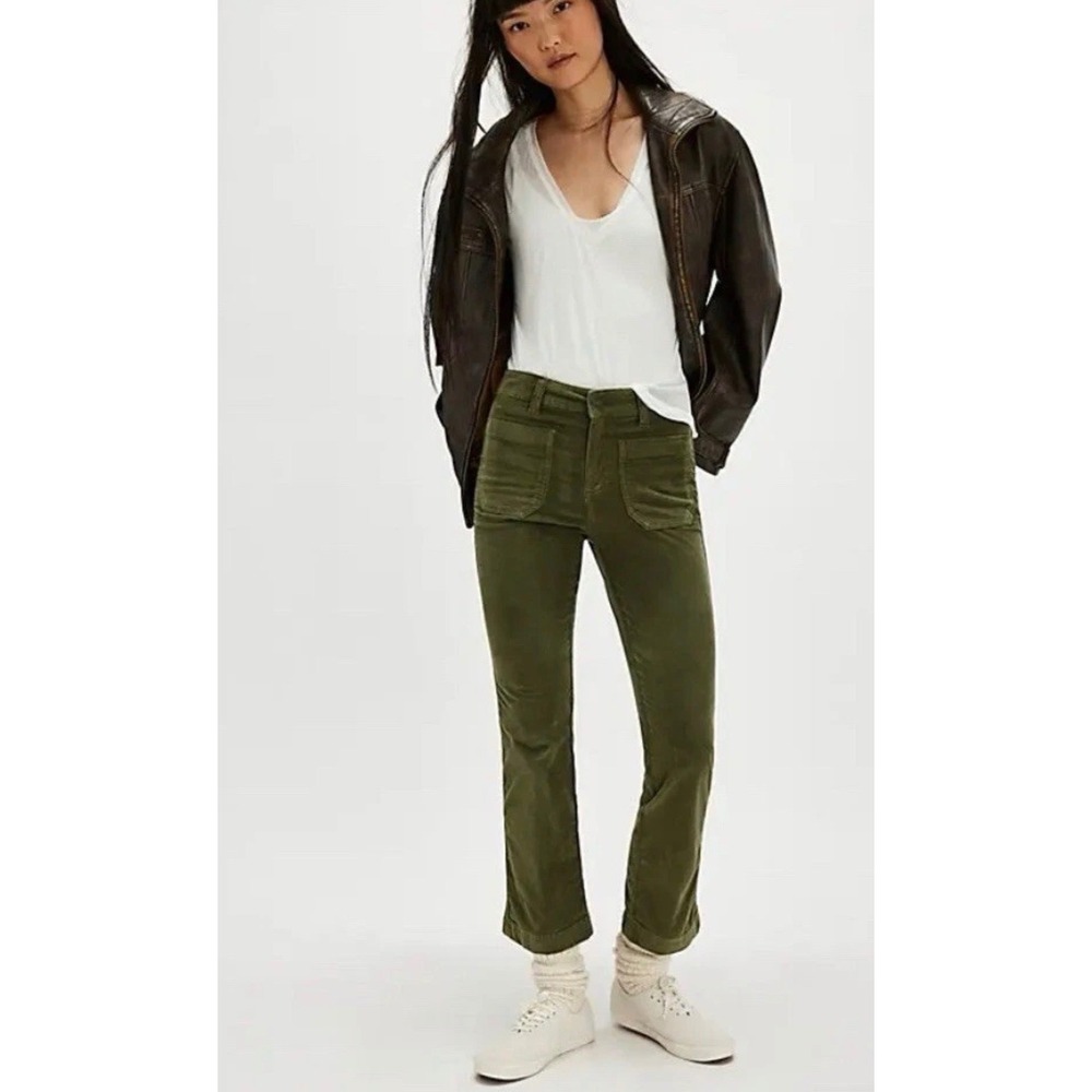 Free People Olive Green Corduroy Utility Patch Pocket Straight Leg Pants Size 4